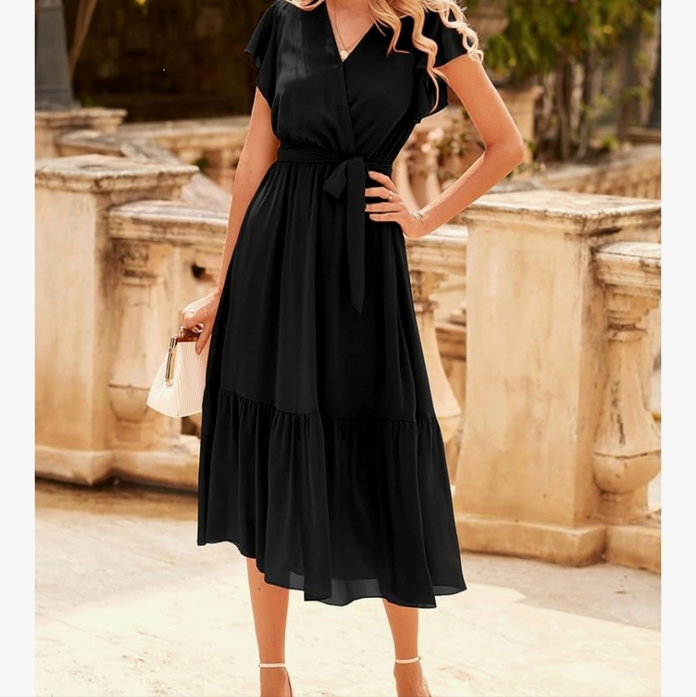 Elegant Black Wrap Dress - Picture 4 of 4